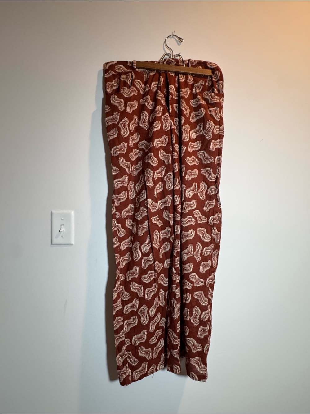 Zara Rust Patterned Wide Leg Pants with Cream Print
